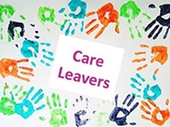 paint handprints around the words 'care leavers'